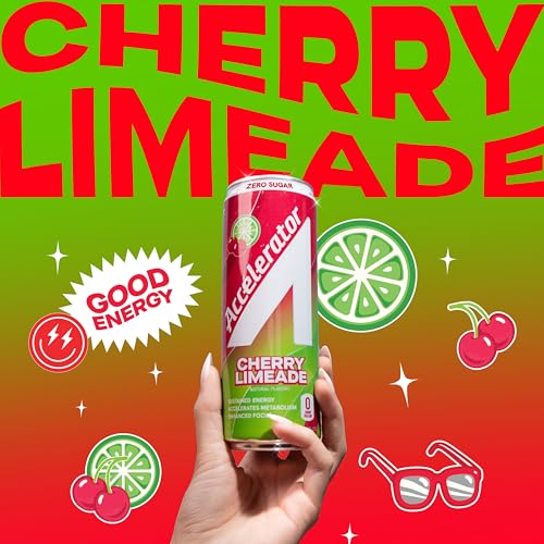 Image of Accelerator Active Energy Drink, Cherry Limeade 12oz can (12 pack) | Zero Sugar, Sustained Energy from 100% Natural Caffeine (200mg from Green Coffee Bean & Green Tea extract)