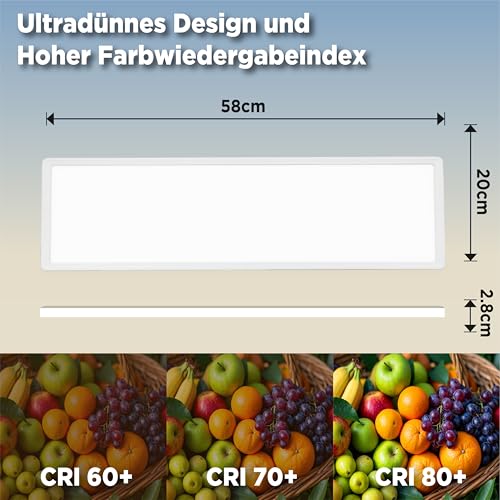 L5L3D LED Deckenleuchte mit Fernbedienung, 58x20x2.8CM 2700K/4000K/6500K22W 2900LM IP44 LED Panel mit Backlight-Effekt für Badezimmer Schlafzimmer Wohnzimmer Küche Bad Keller, Weiß