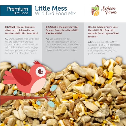 Schoen Farms Gourmet Little Mess Wild Bird Seed Mix – 2.27 kg Bag – No-Shell, Mess-Free Seed Blend with Sunflower Hearts & Millet – Canadian Grown Bird Feed - Image 6
