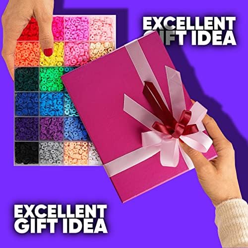 56 Colors Clay Beads, 7000 Pcs Jewellery Making Kit  Includes Smiley Face Beads, Letter Beads & Bracelet String - Polymer Clay Beads for Bracelet Making Kit