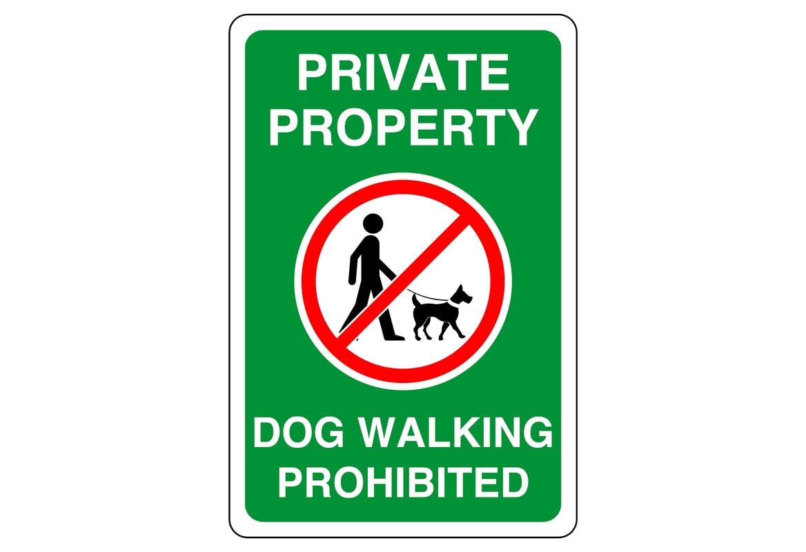 Safety First Display LTD Private property dog walking prohibited - 1.2mm Rigid plastic for indoor/outdoor usage (400mm x 300mm) Viewing Distance within 14m.