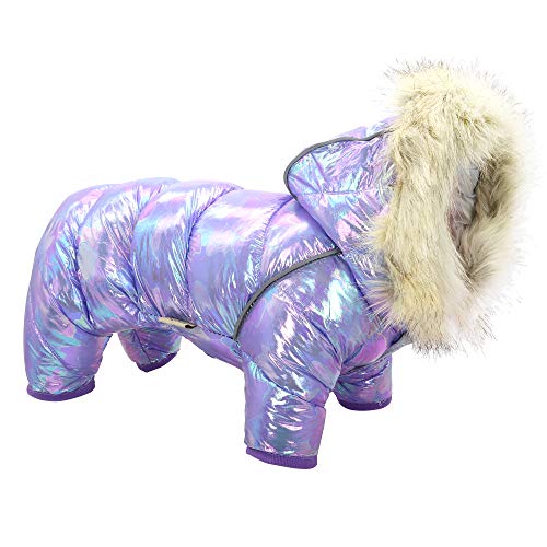 Beirui Waterproof Small Dog Coats for Winter - Warm Padded Pet Puppy Dog Snow Jacket - Cute Hoodie Clothes for Small Dogs Cat Puppies (Purple,Chest 13’’)