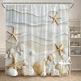 UUDIHO Strand-Duschvorhang mit Haken, Sand & Muscheln, aus Polyester, ideal für die Dekoration des Badezimmers zu Hause (240 x 200 cm/94 x 79 Zoll (B x H) / Badewannenvorhänge
