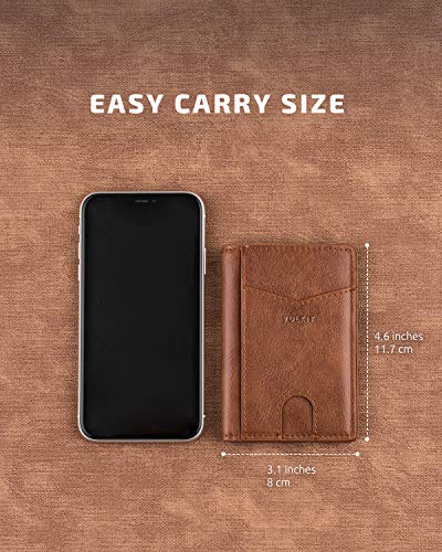 Image of VULKIT Bifold Front Pocket Slim Wallet RFID Blocking Minimalist Thin Leather Credit Card Holder Wallet for Men and Women Brown