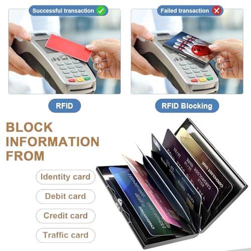 Metal Credit Card Holder Wallet, 6 Card Slots RFID Blocking Stainless Steel Wallet, Slim Metal Credit Card Wallet, with Reliable Press Button Metal Wallet for Women Men, Bowling4