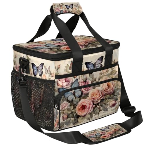 Floral Insulated Picnic Backpack Lunch Box for Women Men Picnic Basket Tote Lunch Bag Picnic Bag Portable Lunch Bags for Picnic, Beach, Work, Trip,Office, Camp Retro Flowers