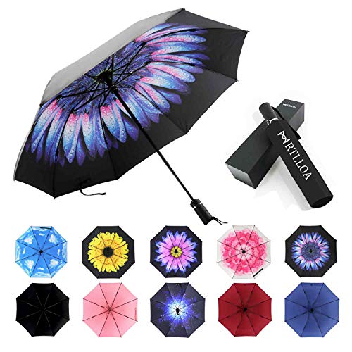MRTLLOA Inverted Umbrellas Reverse Folding Umbrella Windproof UV Protection Compact Umbrella for Travel