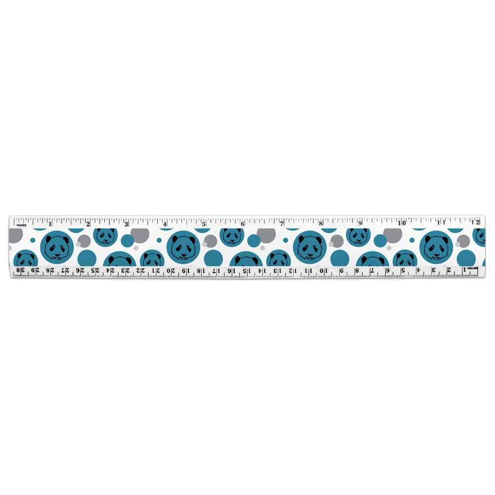 Panda Face Cute on Blue 12 Inch Standard and Metric Plastic Ruler