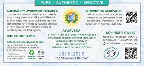 Auromere Ayurvedic Herbal Toothpaste, Mint Free - Vegan, Natural, Non GMO, Fluoride Free, Gluten Free, with Neem & Peelu (4.16 oz), 2 Pack image 5