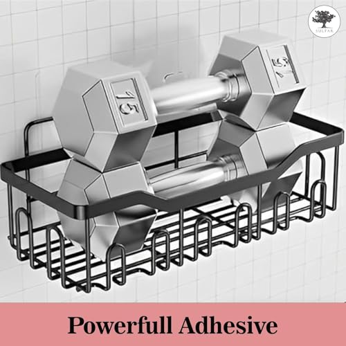 Image of Self Adhesive Bathroom Shelf Combo Pack of 3 | No Drill Rust Proof Metal Bathroom Organizer Set | Wall Mounted Storage Shelves with Soap Holder | Multipurpose Rack for Bathroom, Kitchen