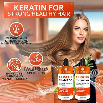 Keratin Shampoo and Conditioner Set - Sulfate Free and Paraben Free - Salon Thickening Treatment for Dry, Damaged, Curly, Frizzy, Straight or Color Treated Hair - Anti Frizz Formula for Women and Men