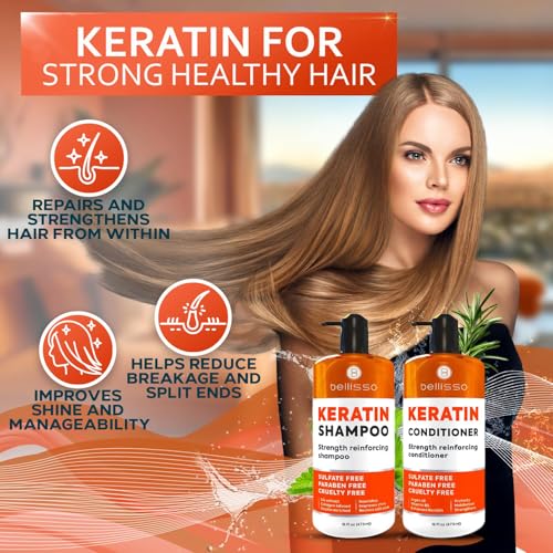 Keratin Shampoo and Conditioner Set - Sulfate Free and Paraben Free - Salon Thickening Treatment for Dry, Damaged, Curly, Frizzy, Straight or Color Treated Hair - Anti Frizz Formula for Women and Men