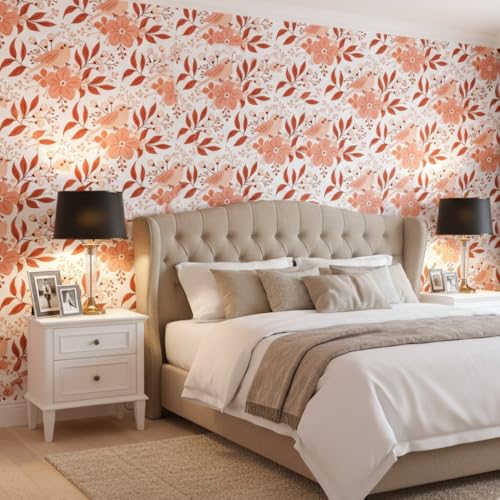 Image of Floral Wallpaper Peel and Stick - Flower Design Self Adhesive Wall Paper for Living Room, Bedroom, Kitchen, Removable Waterproof Wall Decor (MG26, 16X128 Inch)