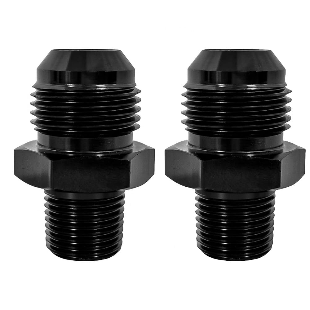 Lanstixr 10AN Male Flare to 3/8'' NPT Male Hose Pipe Fitting Adapter Union Connector Aluminum Straight Black Anodized 2PCS
