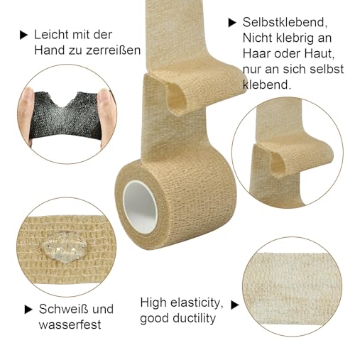 QiGui Selbstklebender Verband 8 Rollen 5cmx4.5m Verbandsmaterial Pflaster Rolle Elastische Binde Bandage Fixierbinde Haftbandage Selbstklebend für Sport und Erste Hilfe Vet Wrap Hund Pferde(Schwarz)