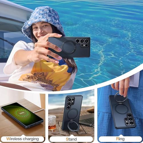 Image of AIBEX Back Cover OStand for Samsung S26 Ultra 5G MagSafe Compatible | Ring Kickstand with Magnetic Alloy Ring Metal | Wireless Charging Support | Scratch Resistant Slim | Armor Protection Case - Black