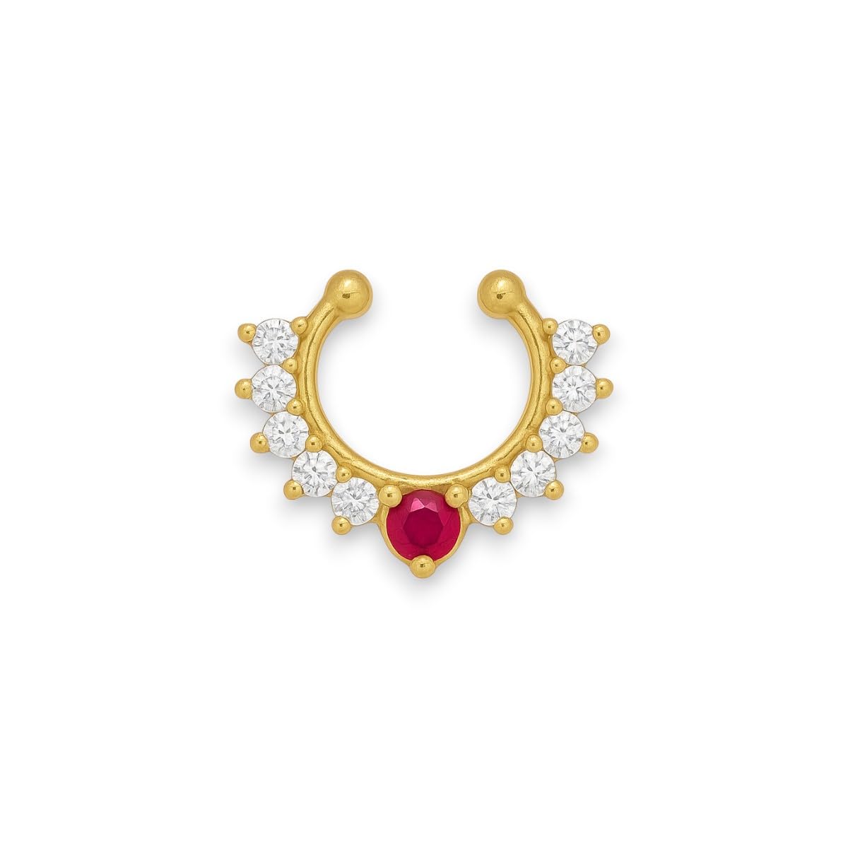 accessher Women's & Girls Antique Gold-Tone U-shape Clip-On Non-Pierced Middle Nose Ring with Pink-White Stone Pressing Type Septum Nose Pin, Jewellery for Gift-picture-5
