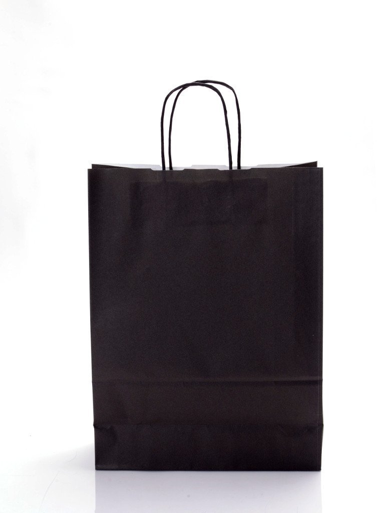 50 x Coloured Kraft Twisted Handle Paper Carrier Bags, Select Size and Colour (Large - 320x130x425mm, Black)