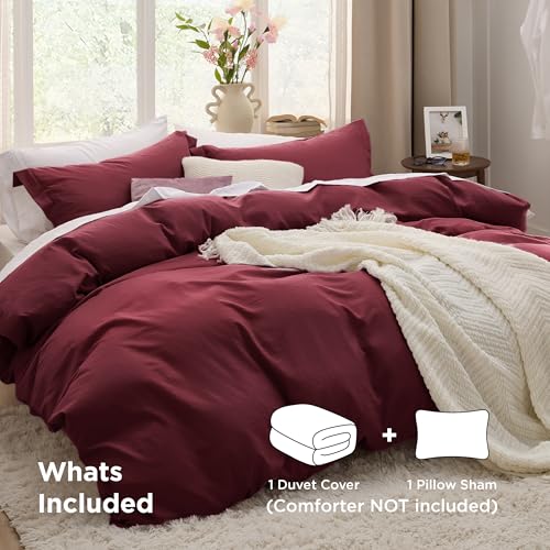 Image of Bedsure Winery Twin Duvet Cover - 2 Pieces Prewashed Extra Soft Bedding Set, Includes 1 Duvet Cover Twin Size 68x90 Inches with Zipper Closure & 1 Pillow Sham, Comforter Not Included