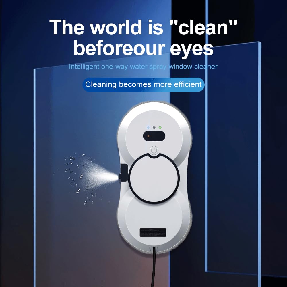 Robot Lave-vitres Automatique | 5600Pa Aspiration, Pulvérisation d'eau, 3 Modes de Nettoyage, Télécommande pour Fenêtres et Surfaces Lisses (White HCR-10)