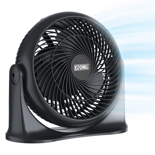 EZ-CHILL 11" High Velocity Tabletop Air Circulator Fan, Quiet Personal Fan for Home, Bedroom or Office, 3 Speeds and 90 Degree Tilt, Black