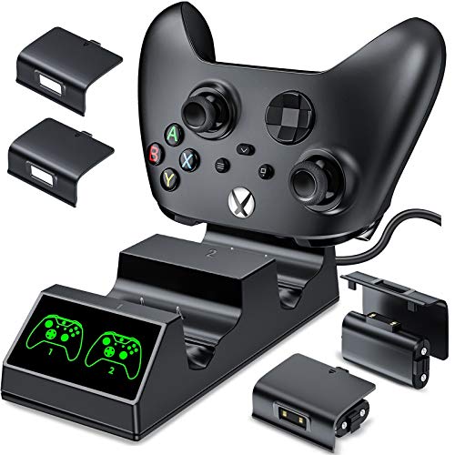 BEBONCOOL Controller Ladestation für Xbox One mit 2x1200mAh Wiederaufladbarer Controller Akku Kompatibel mit Xbox Series X/Xbox Series S/Xbox One/Xbox One S/Xbox One X/Xbox One Elite