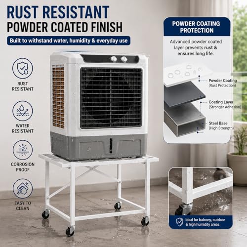 Image of ecofynd Heavy-Duty Metal Cooler Stand with 360 Rotating Wheels, Durable Rust-Resistant Frame, Easy Mobility, Ideal for Home, Office & Outdoor Use, Stable & Space-Saving Design (CLS001-WHT)