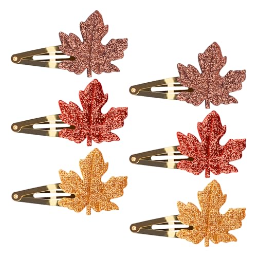 Doneace Fall Maple Leaf Hair Clips Glitter Maple Leaf Hair Barrettes Gold Red Brown Autumn Leaves Hair Pins Alligator Clips for Women Girls Thanksgiving Fall Festival Party Hair Accessories 6Pcs