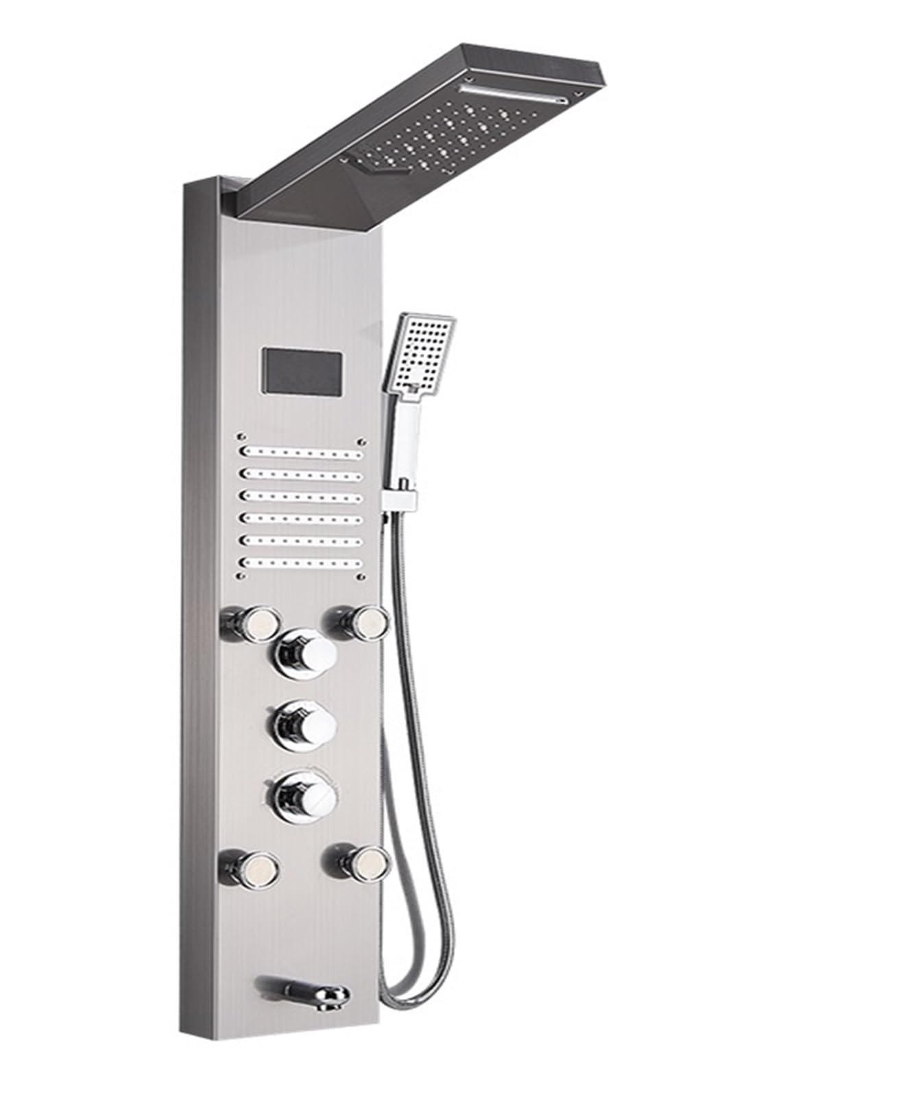 Soywim Brushed Nickle 8004 Shower System, Led Light Shower Panel,Waterfall Rain Digital Display Faucet Set,Spa Massage Jet Bathroom Column Mixer Tap System(Brushed Nickle 8004)