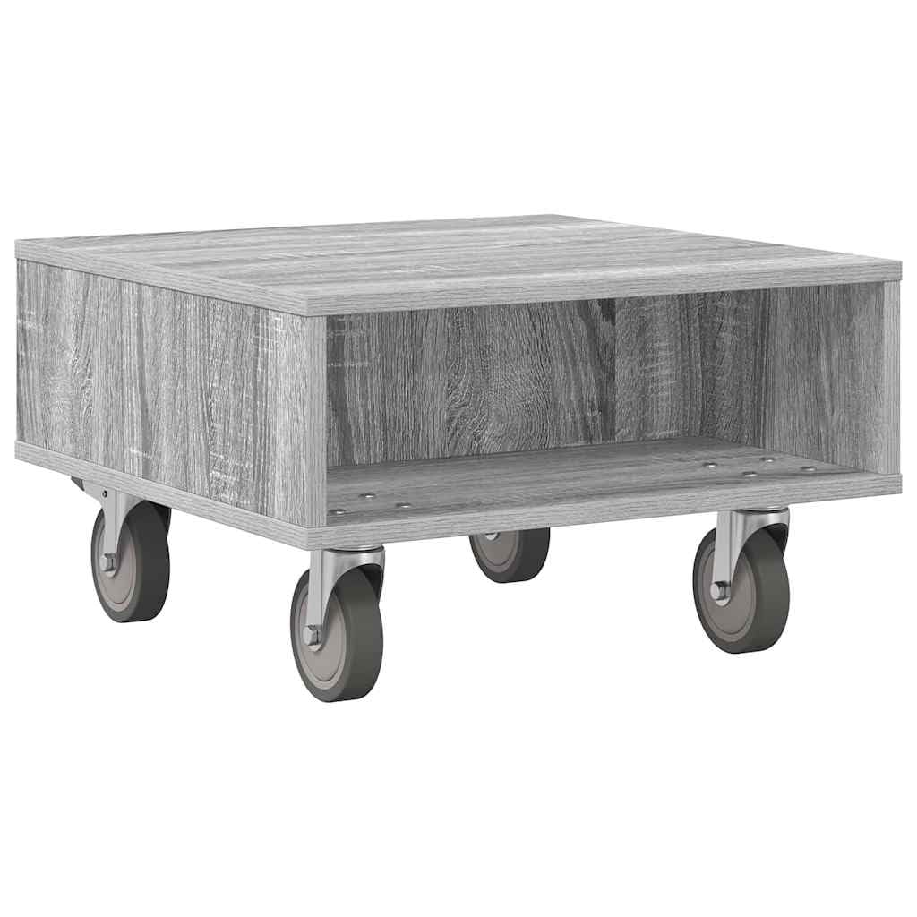 Mesa auxiliar con ruedas Sonoma gris madera 50,5 x 50 x 30 cm con espacio de almacenamiento y ruedas para salón, dormitorio, oficina, sofá cama
