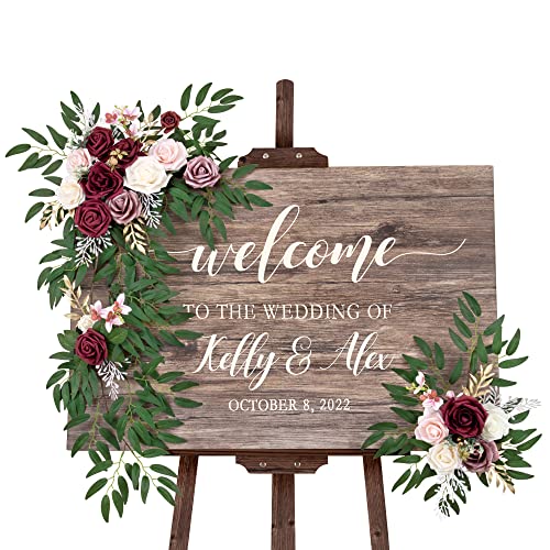 DORIS HOME Artificial Wedding Arch Flowers Swag for Wedding Ceremony Sign Floral Decoration Burgundy