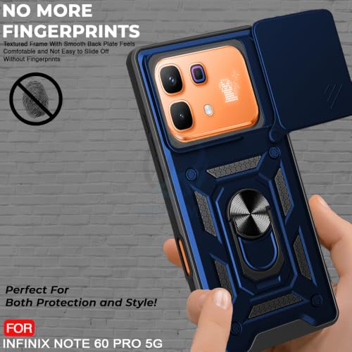 Image of AESTMO Tough Armor Infinix Note 60 Pro 5G Bumper Back Case Cover | Ring Holder & Sliding Camera Shield Cover | 360 Degree Protection Back Case Cover for Infinix Note 60 Pro 5G (Blue)