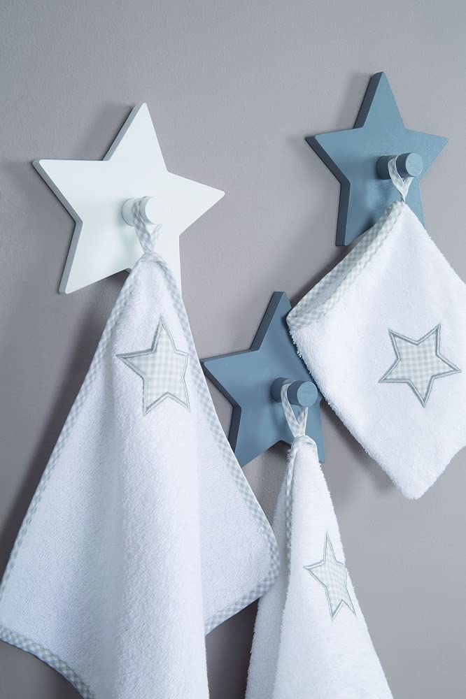 roba Set 3 Ganci da Parete Little Stars - Appendiabiti a Forma di Stella per Camera Bambini - Legno Laccato Bianco e Grigio