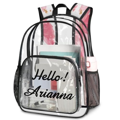 Butterfly Personalized Large Clear Backpack Heavy Duty for Stadium Approved Custom Pink PVC Transparent Backpack with Name See Through Bag for Concerts