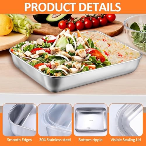 Image of Fridge Storage Box Stainless Steel Food Storage Containers | Food Grade, Leakproof Kitchen Organizer | Freshness Locking, Microwavable & Freezer Safe (2000 Ml Pack of 8)