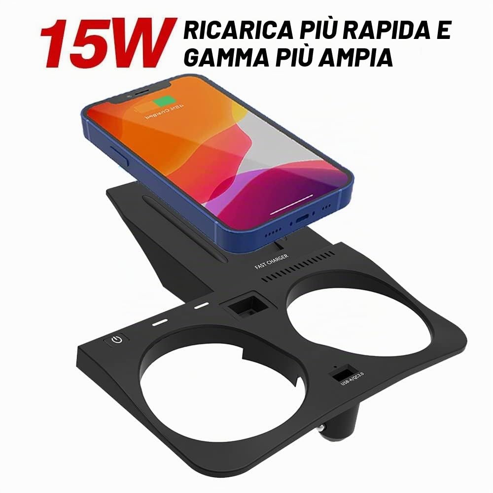 Auto Caricatore Wireless Compatibile con BMW X5 X6 X5M X7 2020-2022 Supporta l'auto Originale con NFC Pannello Accessori Console Centrale 15W Rapida Ricarica Telefono Pad per iPhone Galaxy