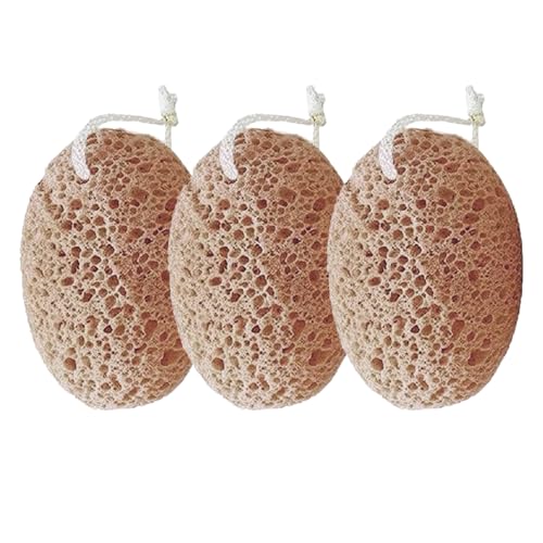 Noaxylic 3 Stück Badeschwamm, Naturschwamm mit Kordel 15 cm, Peeling Schwämme Körperschwamm, Wiederverwendbar Körperschwamm, für Frauen Männer(Braun)
