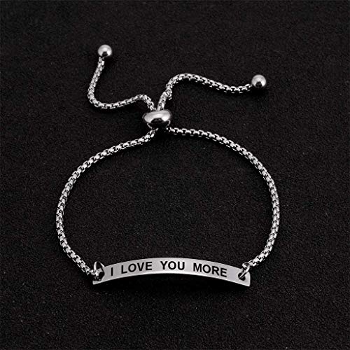 SOUSYOKYOSAM I Love You More Hand Stamped Bracelet Jewelry Gifts for Her Girlfriend Wife Classic Lettering, Happy Mothers Day Women4