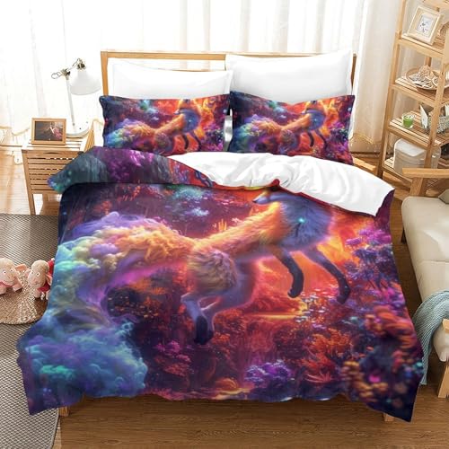 Housse de couette respirante renard 3D en microfibre pour des nuits douces en lit double