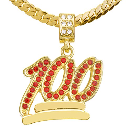 metaltree98 Men's Gold Plated Red CZ 100 Emoji Pendant 20