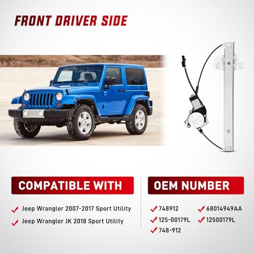 Image of Nilight 748-912 Window Regulator and Motor for Jeep Wrangler 2007-2018 | Window Lift Motor Assembly fits 2007-2017 Wrangler and 2018 Wrangler JK Sport Utility; front driver-side left door