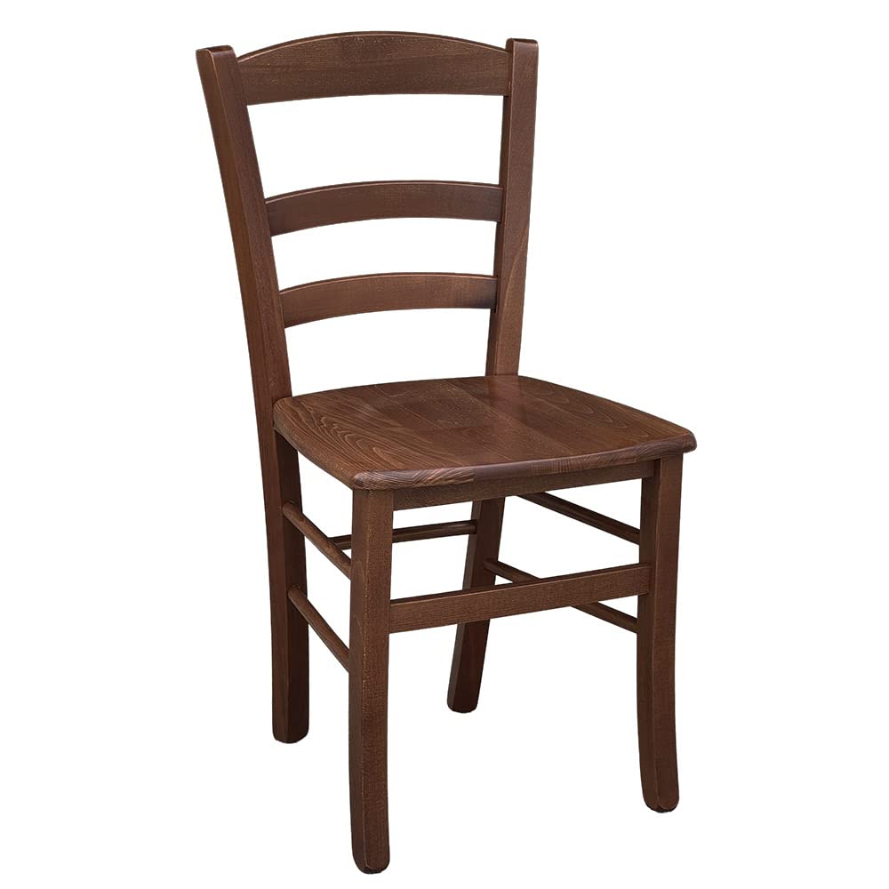 OKAFFAREFATTO MADDALONI Silla de comedor rústica nogal oscuro con asiento de madera maciza