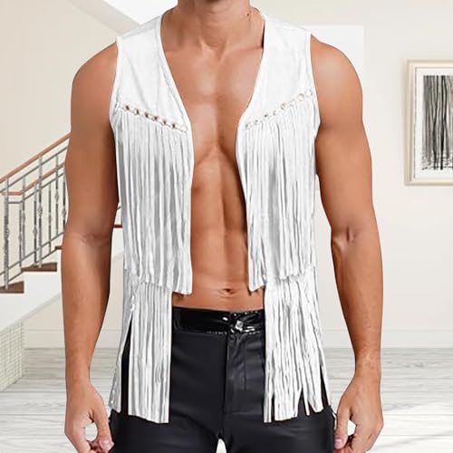 Men's Faux Suede Vest V Neck Fringe Sleeveless Western Cowboy Open Front Vest Party Club Waistcoat Jacket Tops2