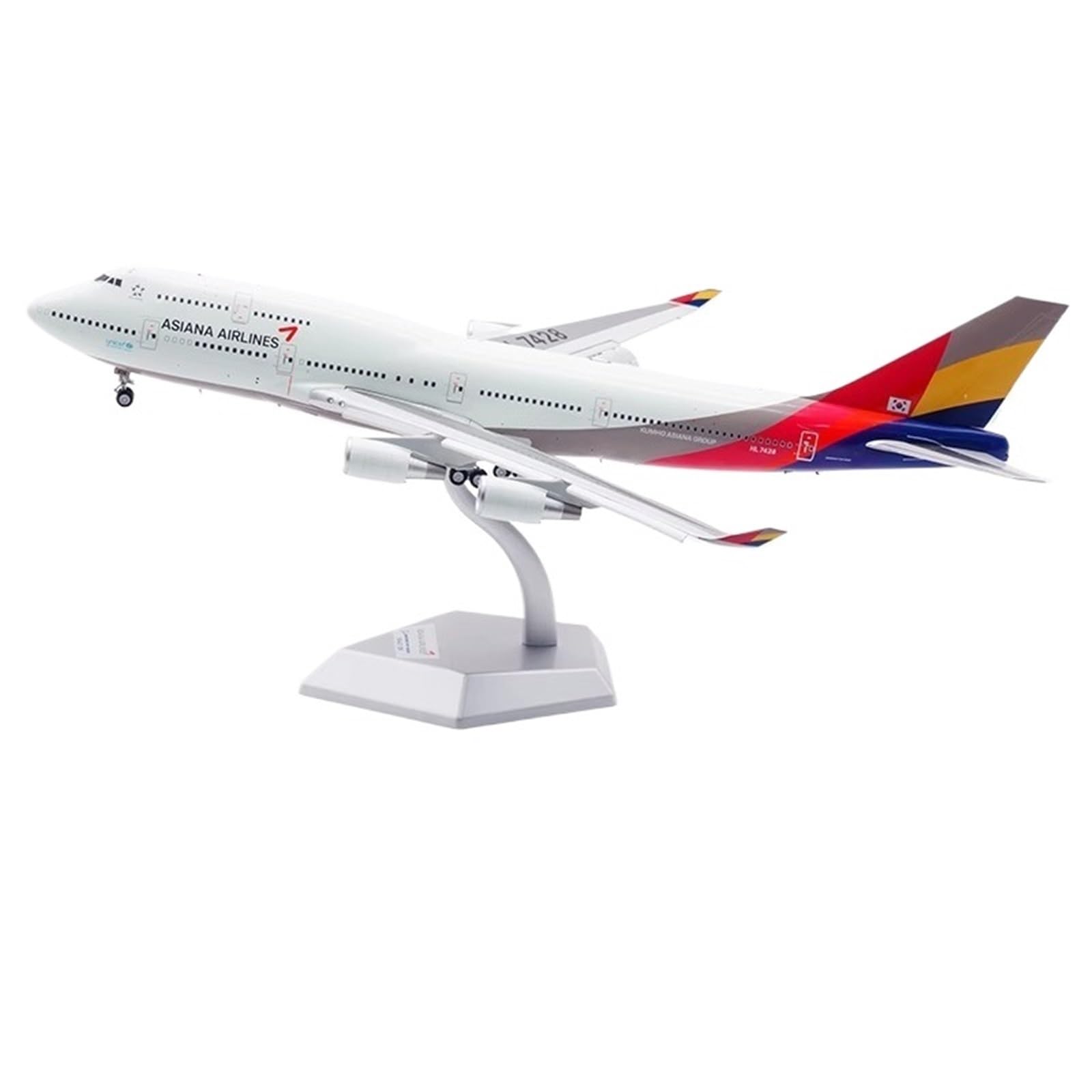 Réplique de modèles d'avion 35CM 1/200 pour Asiana Airlines B747-400 HL7428 Version à Rabat Modèle à échelle précise Réplique d'avion pour Les Fans d'aviation Modèle d'avion Miniature