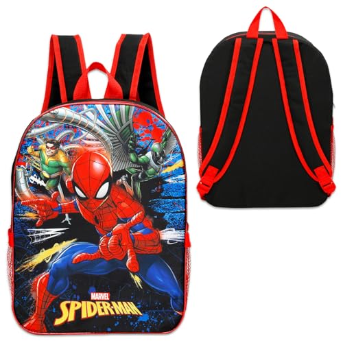Spiderman Backpack with Lunchbox Set - Bundle with 16" Marvel School Bag, Insulated Lunch Bag, Water Bottle, More | Spiderman School Supplies Pack4