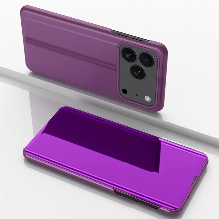 Étui iPhone 17 en cuir miroir plaqué de haute finition violette