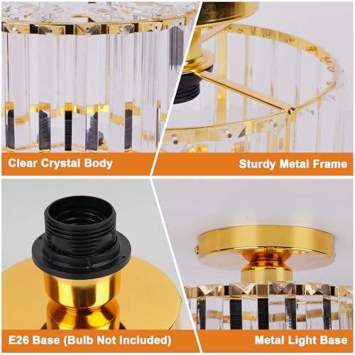 Image of FRIDEKO HOME Crystal Ceiling Light - Gold Small Chandelier Semi Flush Mount Ceiling Light Fixture Modern Lights for Hallway Bathroom Kitchen Entryway (9.05 Inch, Bulb not Included)