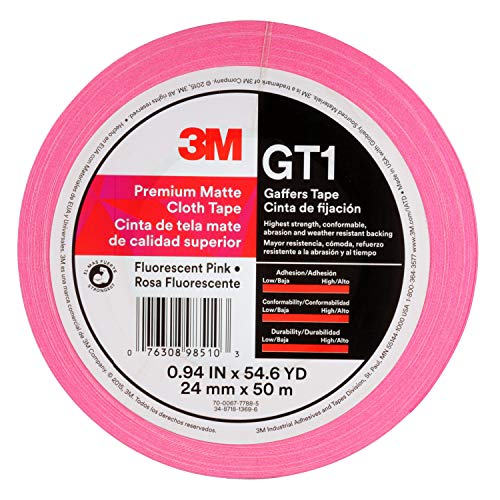 Image of 3M Premium Matte Cloth Gaffers Tape GT1, 1 inch x 164 ft (24 mm x 50 m), 11 mil, Fluorescent Pink