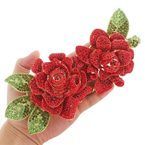 Image of EVER FAITH Women's Austrian Crystal Romantic Bridal 2 Rose Flower Brooch for Wife, Lover,Sister