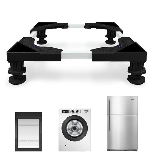 Mini Fridge Stand Adjustable Universal Base with 4 Strong Feet Washer Dryer Pedestal for Small Refrigerator, Portable Compact Washer or Dryer, Black